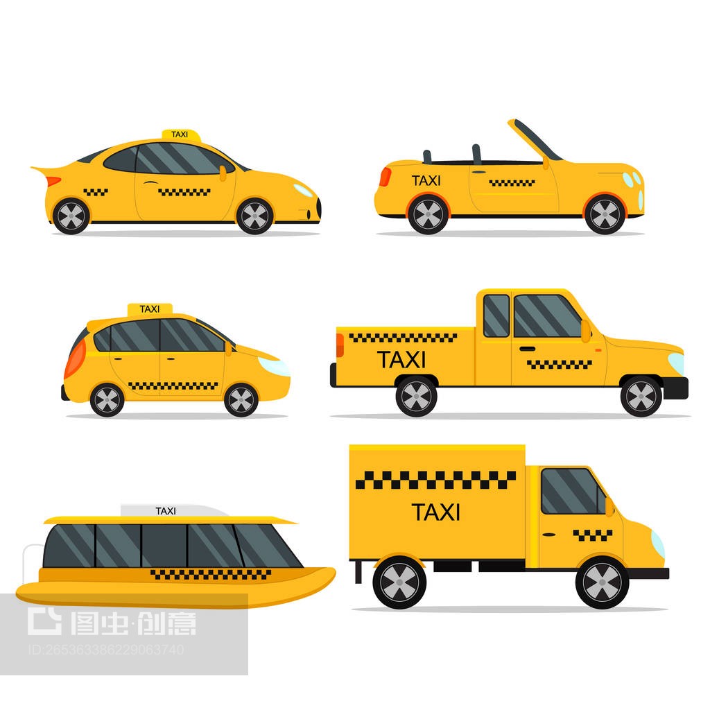 出租车服务车集矢量广告设计